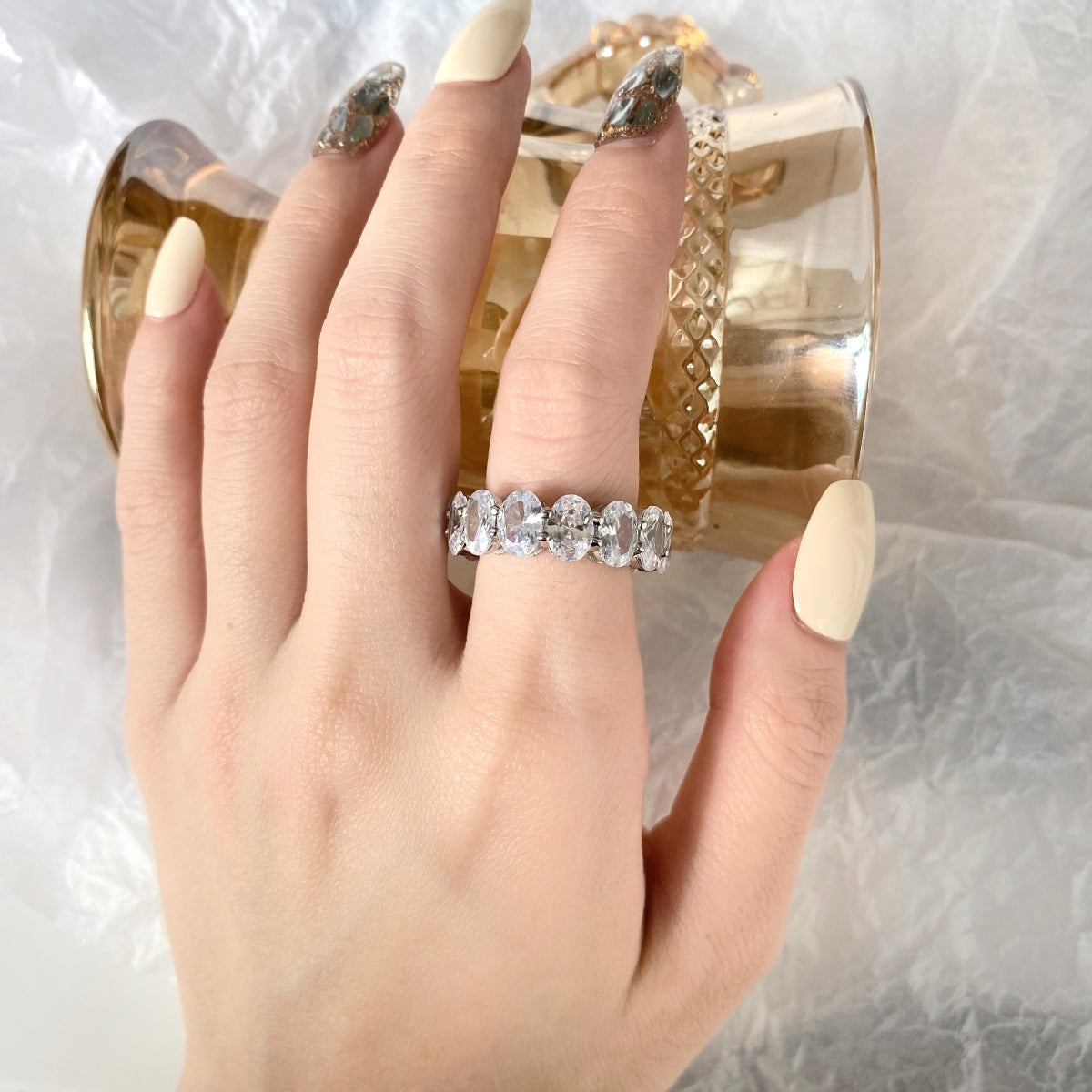[Max Jewelry ]Dainty Elongated Cushion Cut Tennis Ring