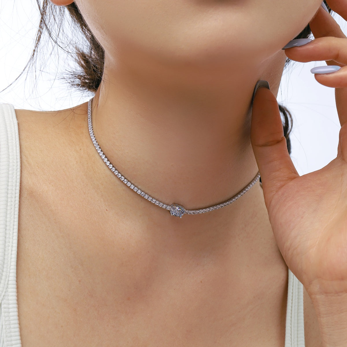 [Max Jewelry ]1.0 Carat Shining Oval Cut Necklace