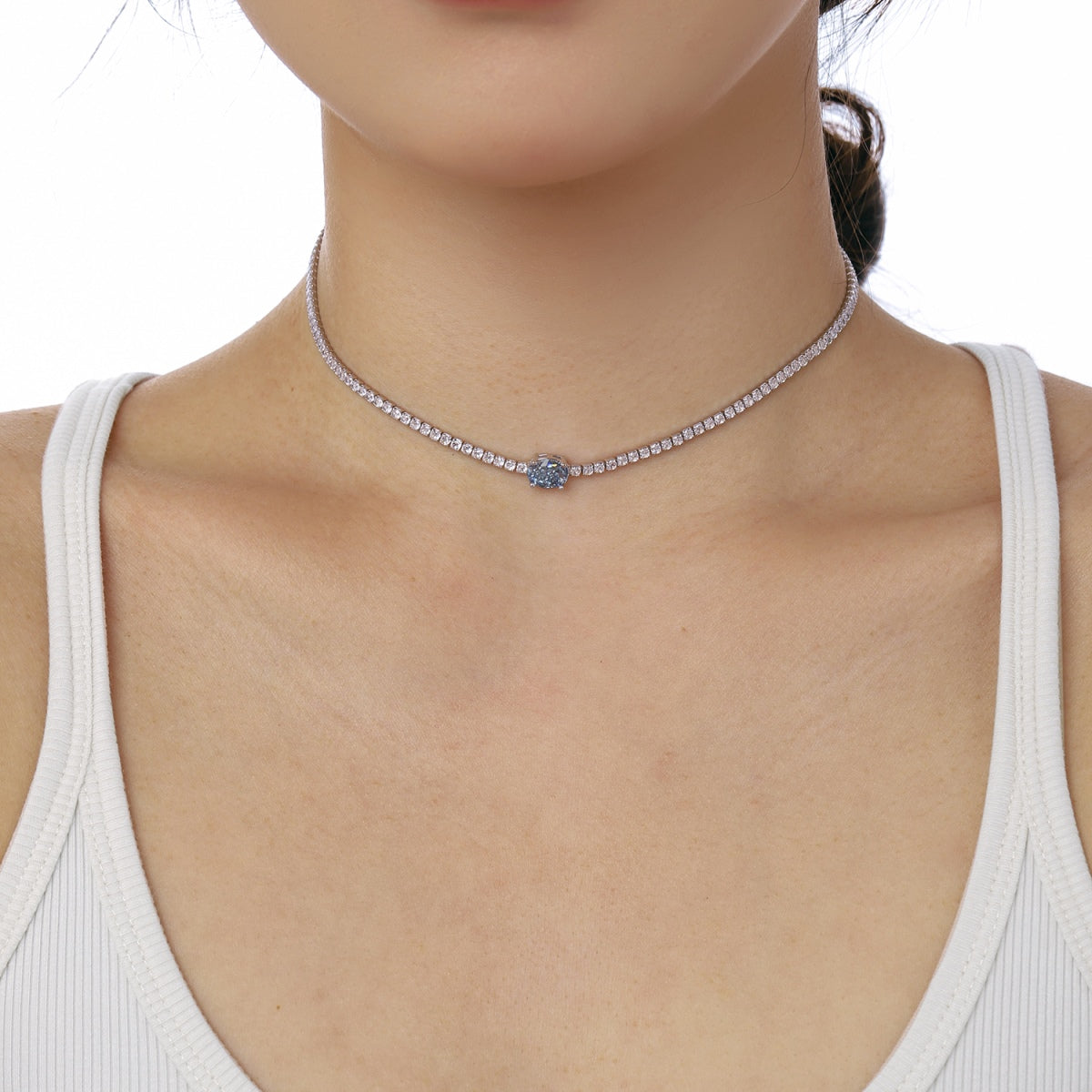 [Max Jewelry ]1.0 Carat Shining Oval Cut Necklace
