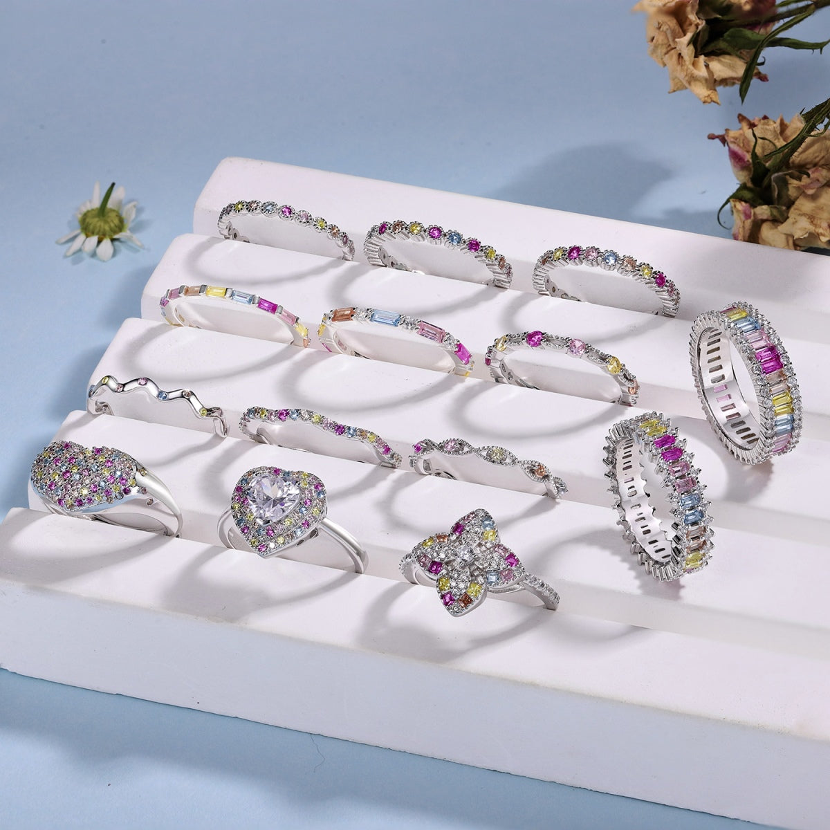 [Max Jewelry ]Dainty Colorful Round Cut Party Ring