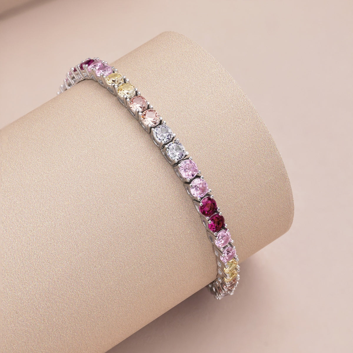 [Max Jewelry ]Radiant Colorful Round Cut Tennis Bracelet