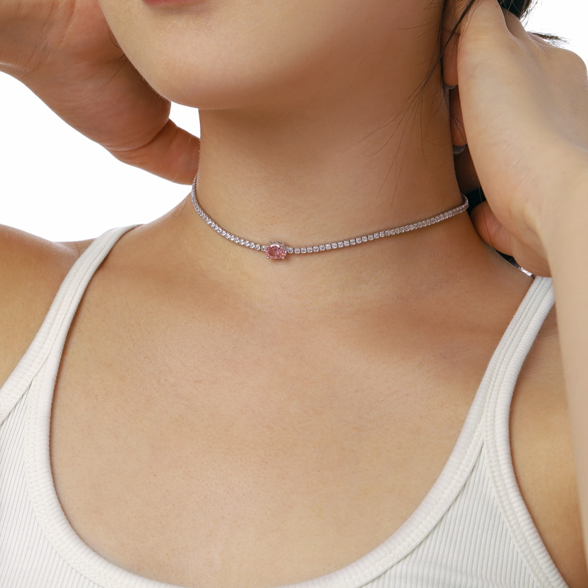 [Max Jewelry ]1.0 Carat Shining Oval Cut Necklace