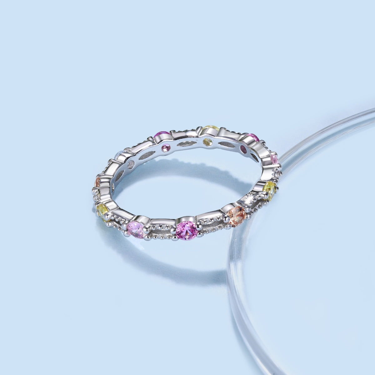 [Max Jewelry ]Sparkling Colorful Round Cut Tennis Ring