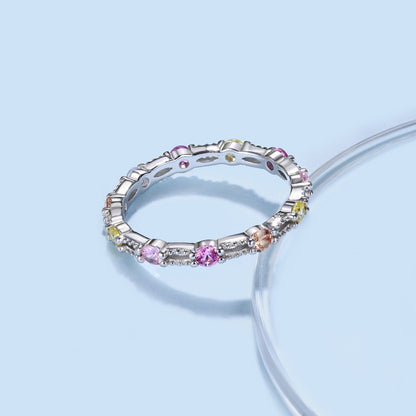 [Max Jewelry ]Sparkling Colorful Round Cut Tennis Ring