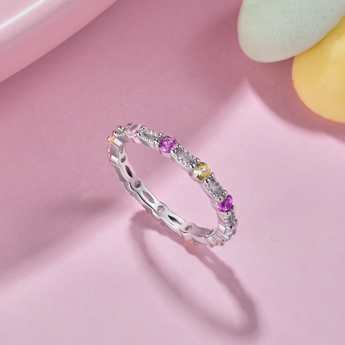 [Max Jewelry ]Sparkling Colorful Round Cut Tennis Ring