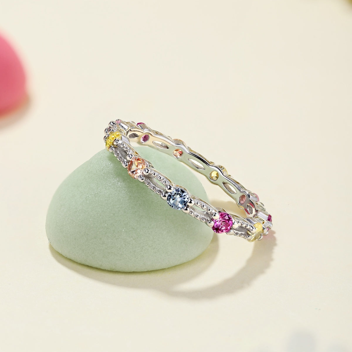 [Max Jewelry ]Sparkling Colorful Round Cut Tennis Ring