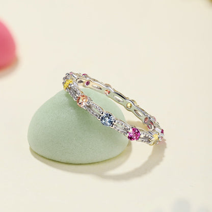 [Max Jewelry ]Sparkling Colorful Round Cut Tennis Ring