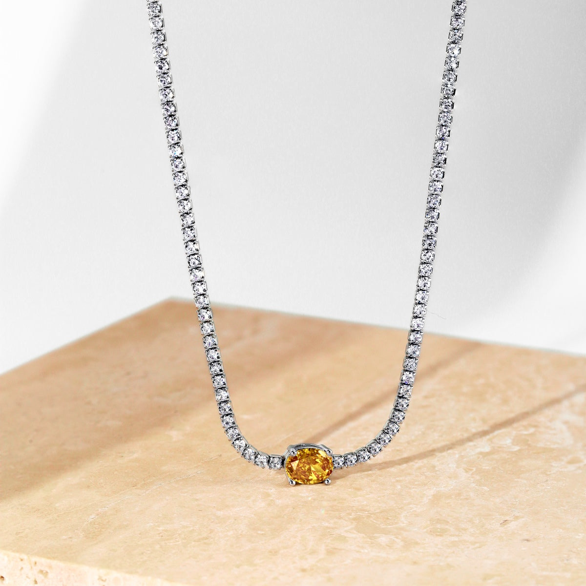 [Max Jewelry ]1.0 Carat Shining Oval Cut Necklace