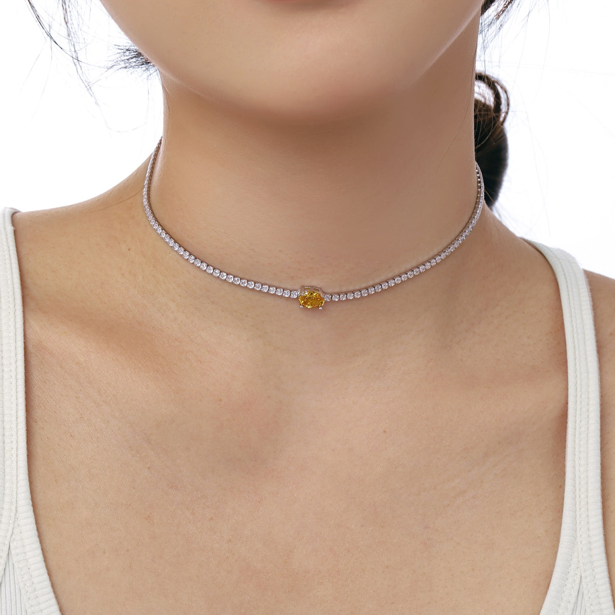 [Max Jewelry ]1.0 Carat Shining Oval Cut Necklace