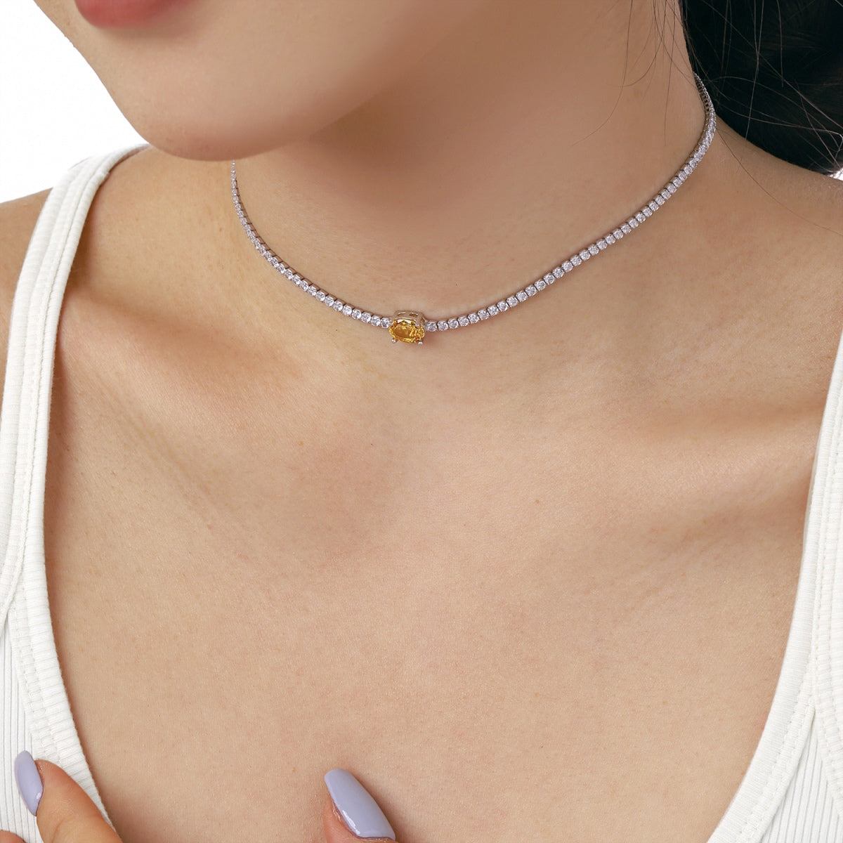 [Max Jewelry ]1.0 Carat Shining Oval Cut Necklace