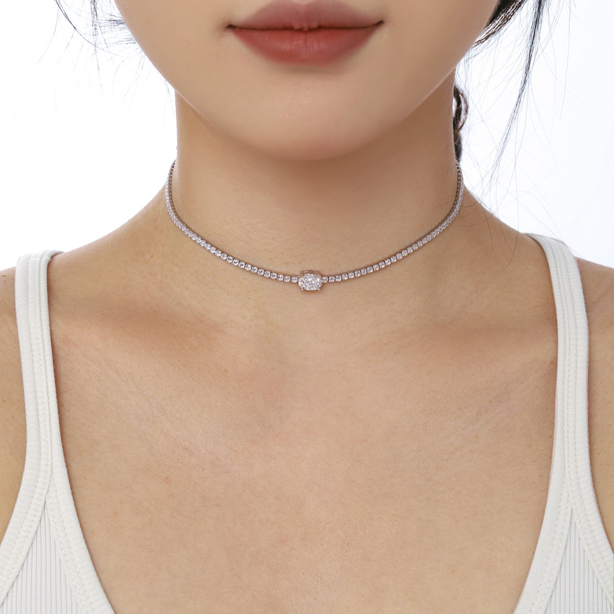 [Max Jewelry ]1.0 Carat Shining Oval Cut Necklace