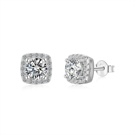 [Max Jewelry ]Classic Round Center Stone Stud Earrings