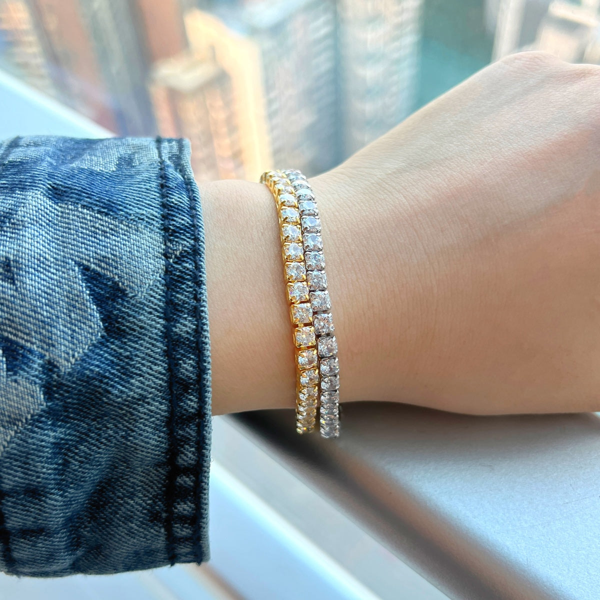 [Max Jewelry ]Sparkling Radiant Princess Cut Tennis Bracelet