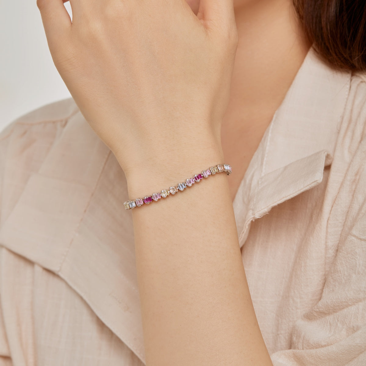 [Max Jewelry ]Delicate Colorful Emerald Cut Party Bracelet