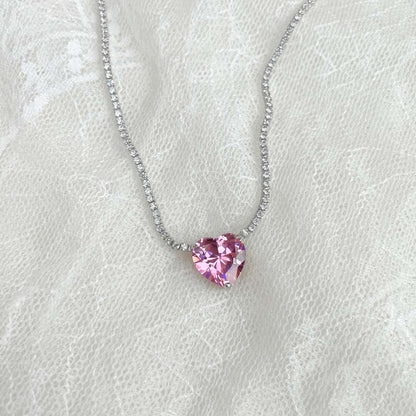 [Max Jewelry ]8.0 Carat Versatile Colorful Sweet Heart-Shaped Tennis Necklace