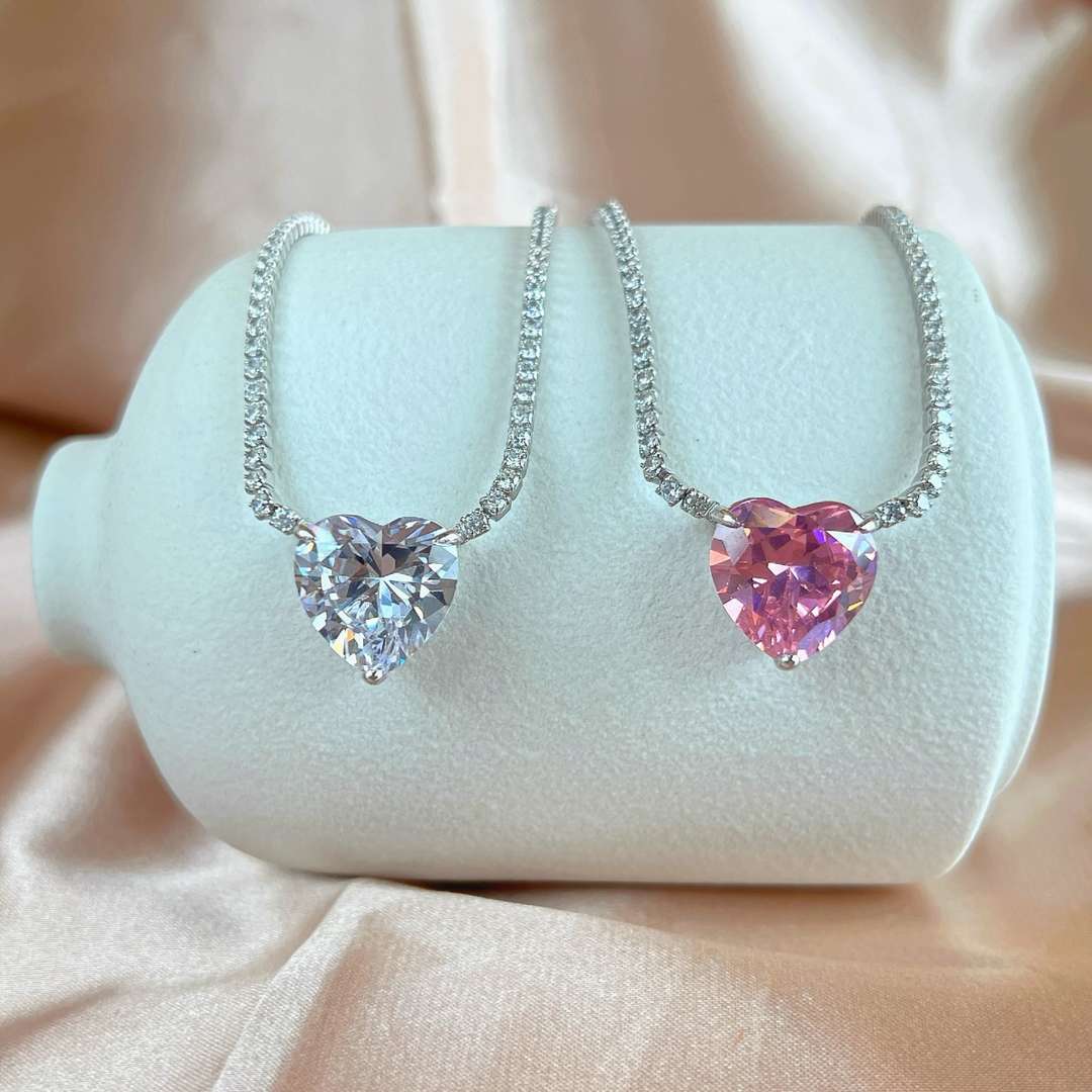 [Max Jewelry ]8.0 Carat Versatile Colorful Sweet Heart-Shaped Tennis Necklace