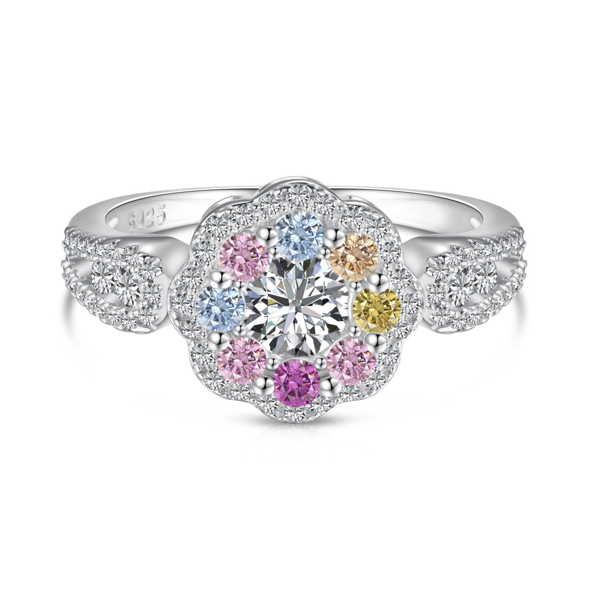 [Max Jewelry ]Delicate Colorful Round Cut Flower Shape Wedding Ring