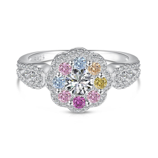 [Max Jewelry ]Delicate Colorful Round Cut Flower Shape Wedding Ring