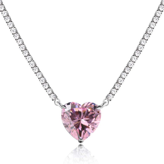 [Max Jewelry ]8.0 Carat Versatile Colorful Sweet Heart-Shaped Tennis Necklace