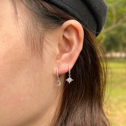[Max Jewelry ]Star and Moon Asymmetric Earrings