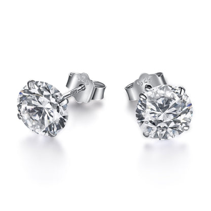 [Max Jewelry ]Stylish Shiny Round Center Stone Stud Earrings
