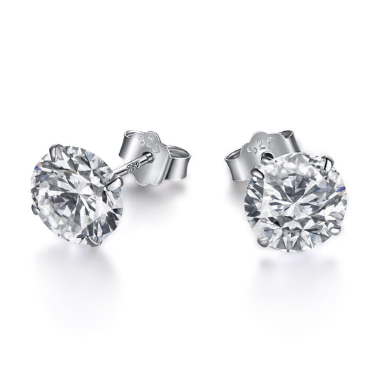 [Max Jewelry ]Stylish Shiny Round Center Stone Stud Earrings