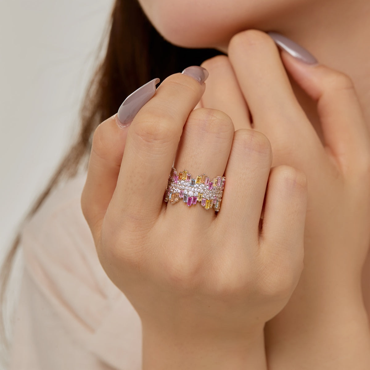 [Max Jewelry ]Luxurious Colorful Radiant Cut Daily Ring