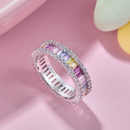 [Max Jewelry ]Dainty Kaleidoscopic Emerald Cut Daily Ring