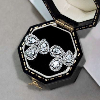 [Max Jewelry ]Ornate Flower Shape Pear Cut Lover Earrings