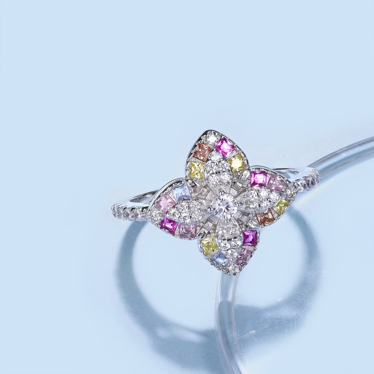 [Max Jewelry ]Luxurious Colorful Flower Shape Banquet Ring