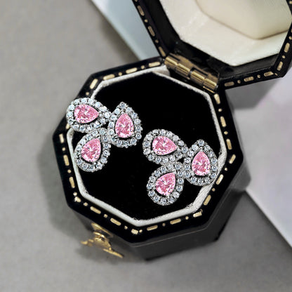 [Max Jewelry ]Ornate Flower Shape Pear Cut Lover Earrings