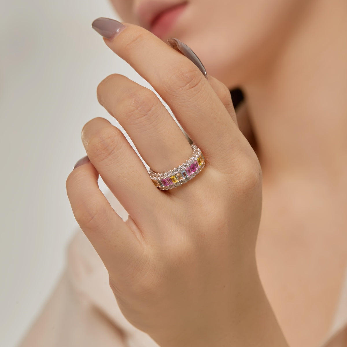 [Max Jewelry ]Dainty Colorful Radiant Cut Daily Ring