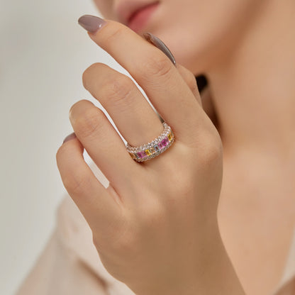 [Max Jewelry ]Dainty Colorful Radiant Cut Daily Ring