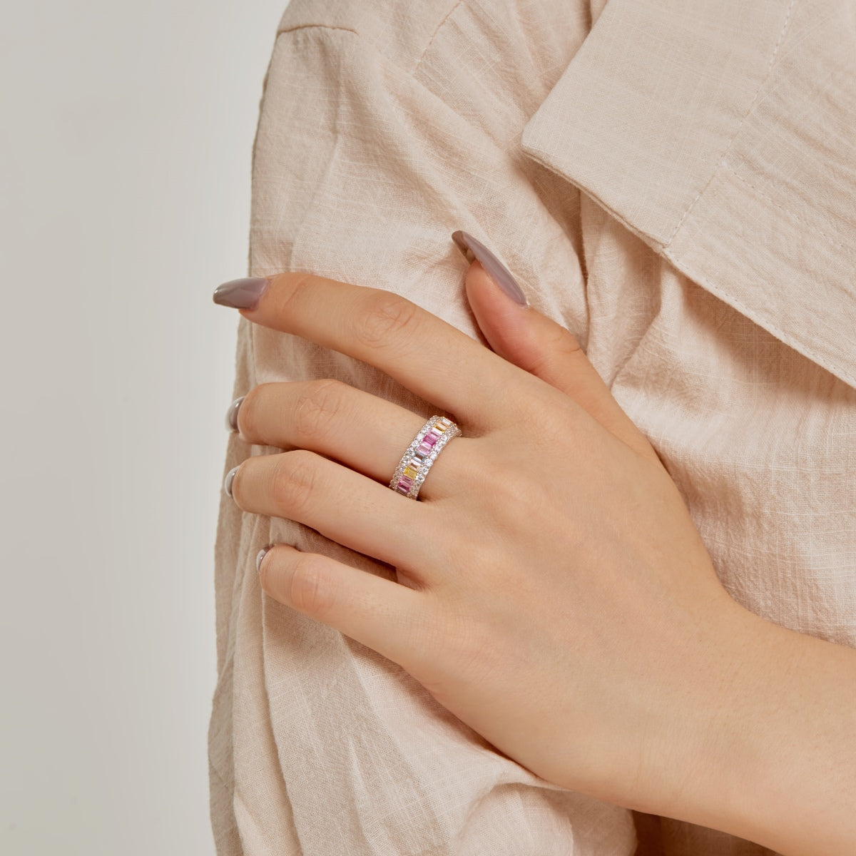 [Max Jewelry ]Dainty Colorful Radiant Cut Daily Ring