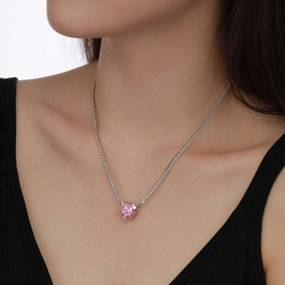 [Max Jewelry ]8.0 Carat Versatile Colorful Sweet Heart-Shaped Tennis Necklace