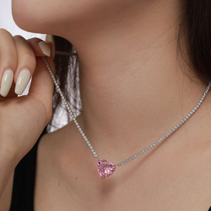 [Max Jewelry ]8.0 Carat Versatile Colorful Sweet Heart-Shaped Tennis Necklace