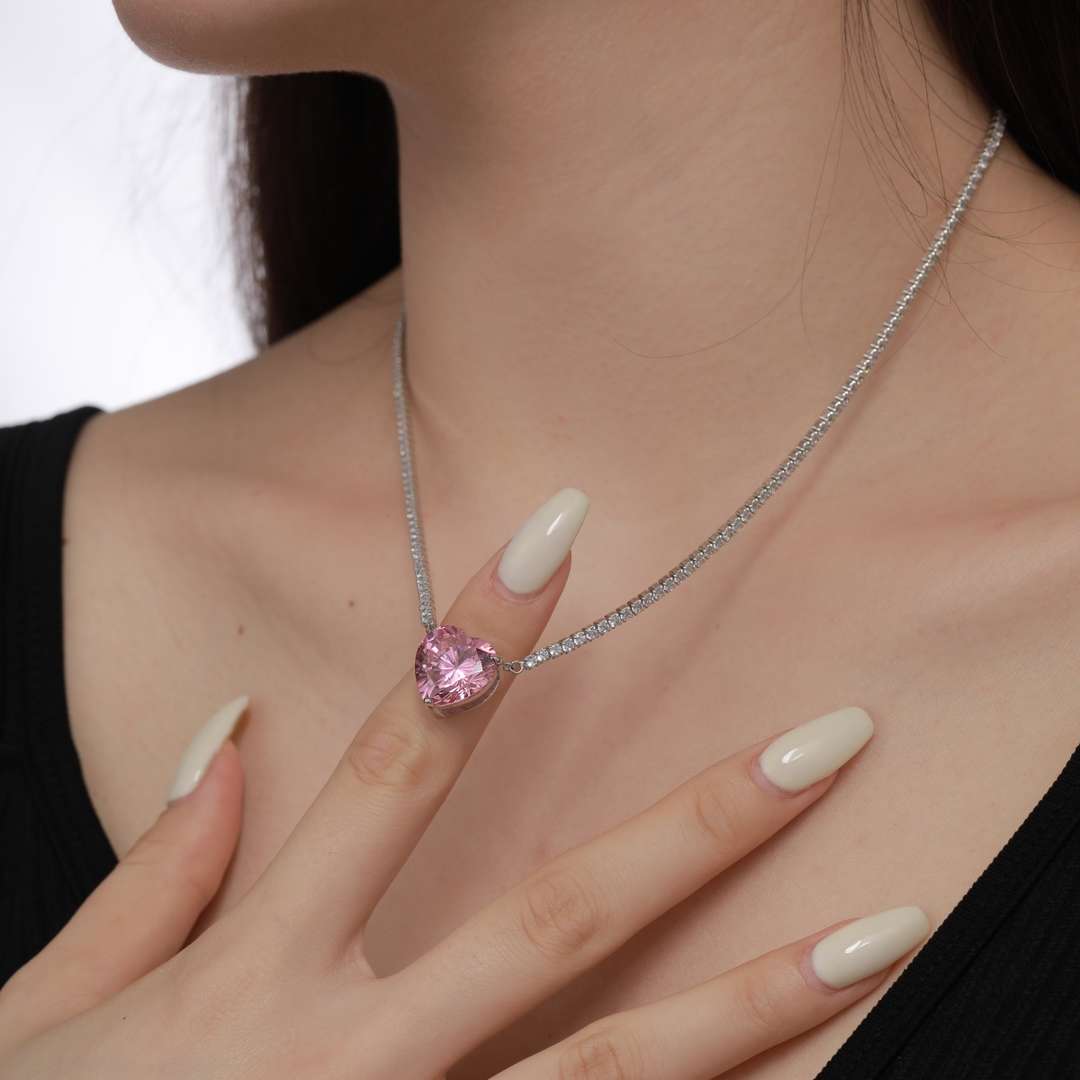 [Max Jewelry ]8.0 Carat Versatile Colorful Sweet Heart-Shaped Tennis Necklace