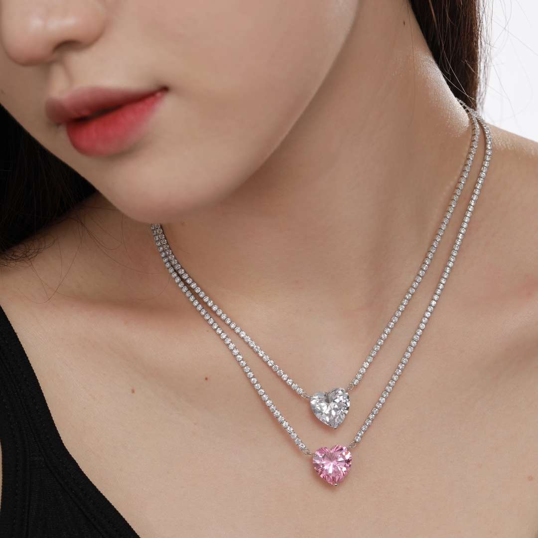 [Max Jewelry ]8.0 Carat Versatile Colorful Sweet Heart-Shaped Tennis Necklace