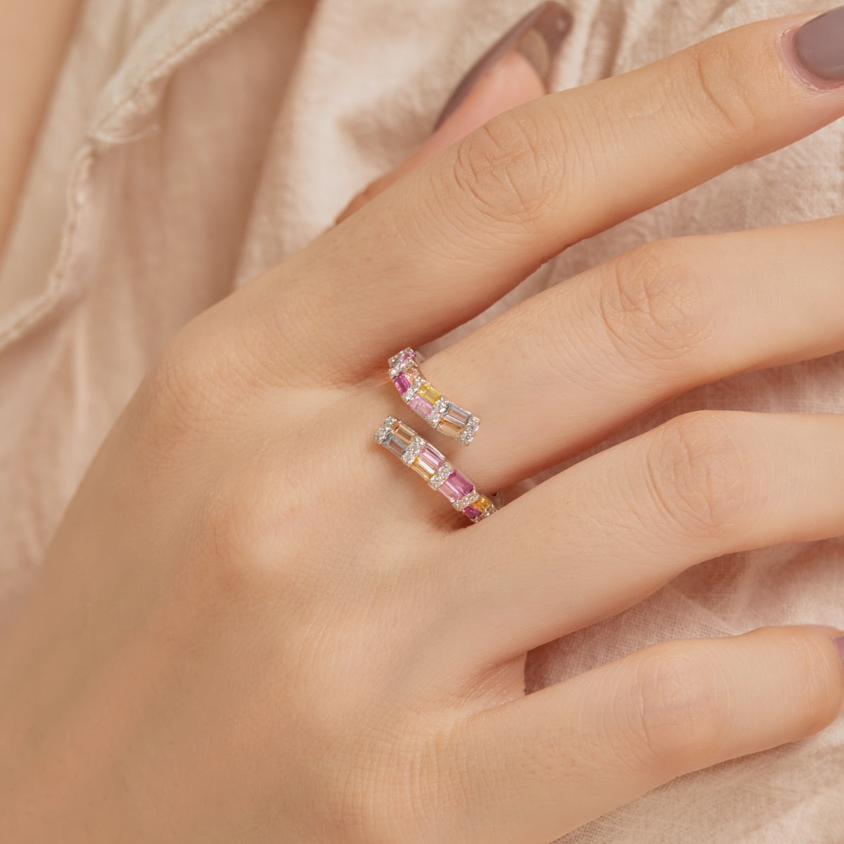 [Max Jewelry ]Charming Colorful Radiant Cut Adjustable Daily Ring