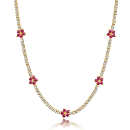 [Max Jewelry ]Luxurious Colorful Flower Tennis Necklace
