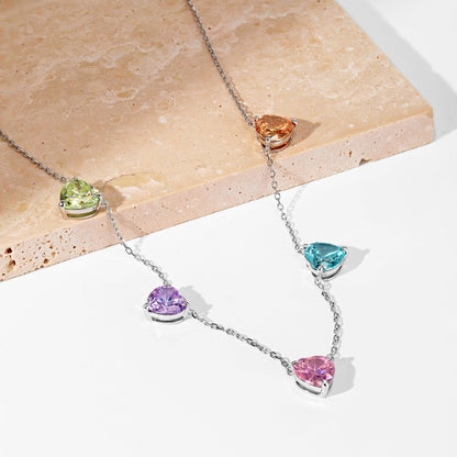 [Max Jewelry ]Sparkling Colorful Heart Cut Necklace