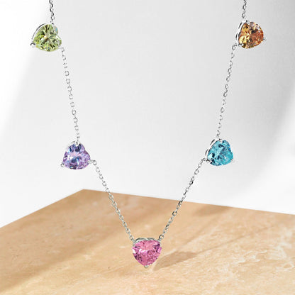 [Max Jewelry ]Sparkling Colorful Heart Cut Necklace