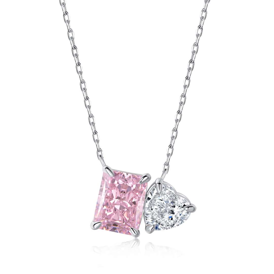 [Max Jewelry ]Dazzling Square & Heart Shape Necklace