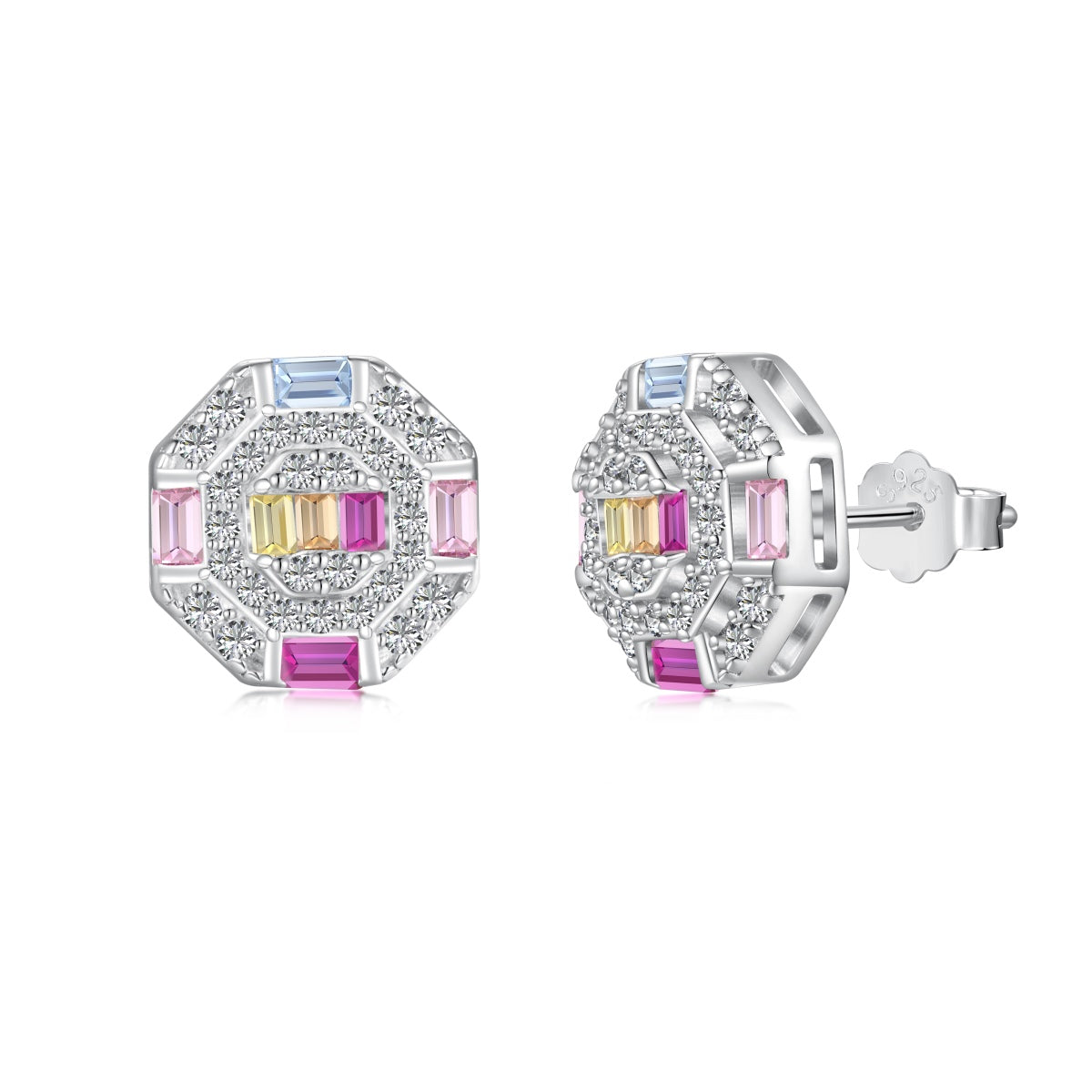 [Max Jewelry ]Ornate Colorful Octagon Shape Daily Earrings