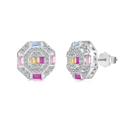 [Max Jewelry ]Ornate Colorful Octagon Shape Daily Earrings