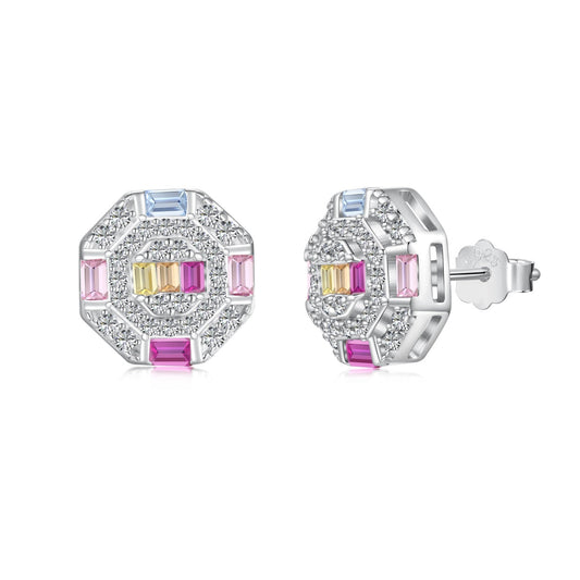 [Max Jewelry ]Ornate Colorful Octagon Shape Daily Earrings