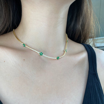 [Max Jewelry ]Luxurious Colorful Flower Tennis Necklace