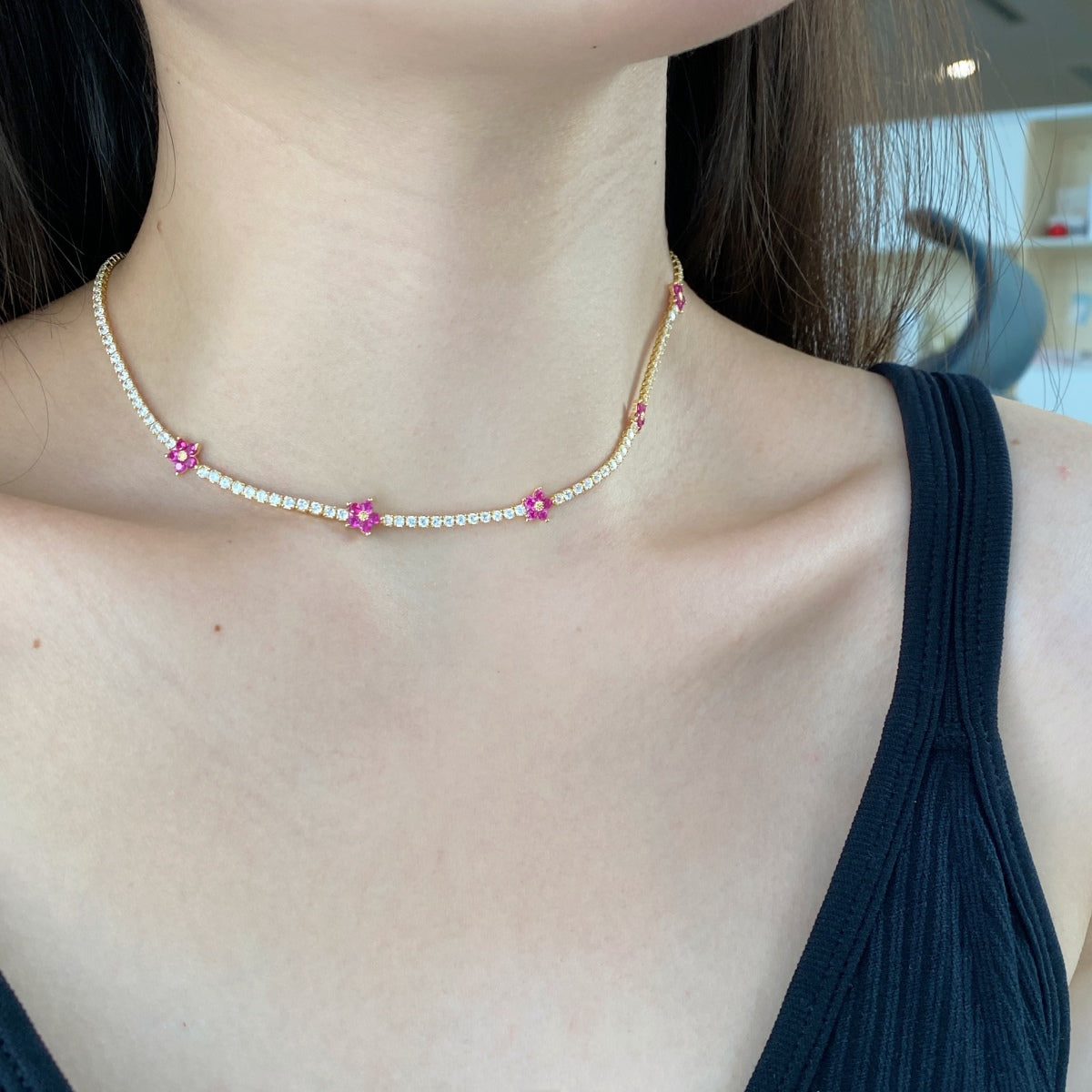 [Max Jewelry ]Luxurious Colorful Flower Tennis Necklace