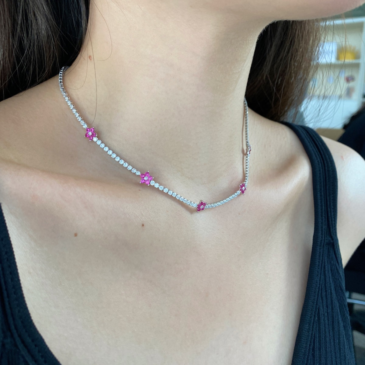 [Max Jewelry ]Luxurious Colorful Flower Tennis Necklace