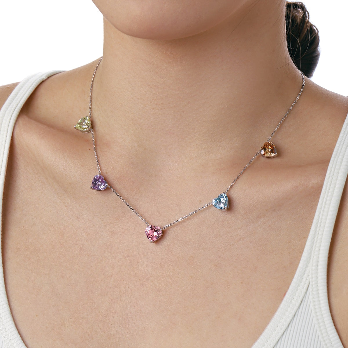 [Max Jewelry ]Sparkling Colorful Heart Cut Necklace